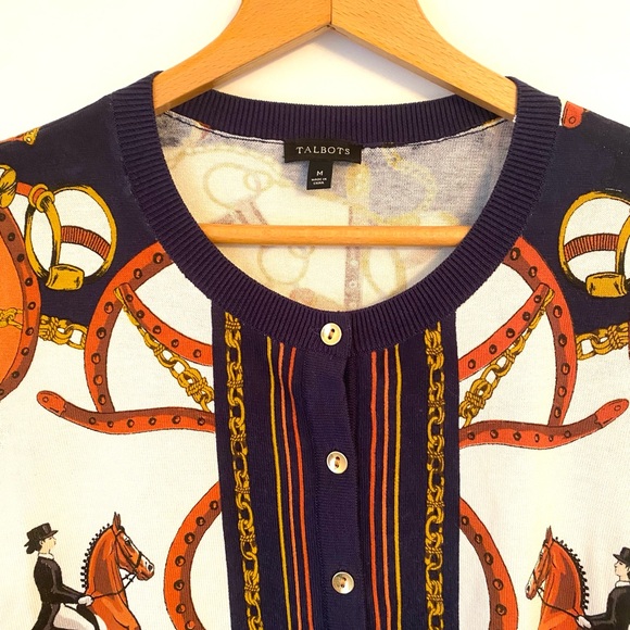 NWOT rare Talbots Equestrian Print Cardigan. Size medium. - Picture 8 of 13